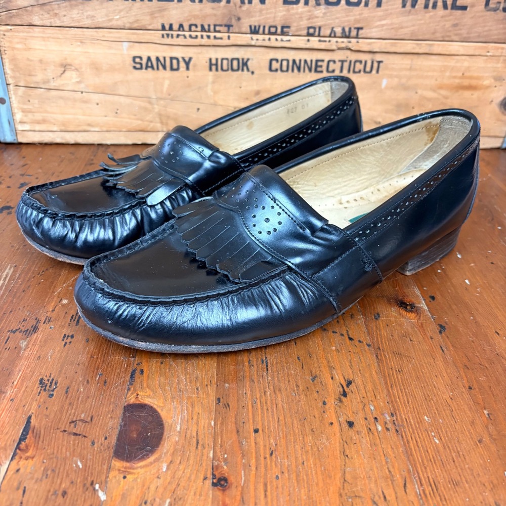 Club Room Mens Black Leather Kiltie Loafers Fringe Brogue Made in Spain Size 9